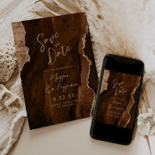 Convites Mocha Marrom Ágata Script Casamento Save the Date