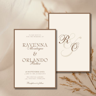 Convites Mocha Marrom Marfim Monograma Casamento Old Mone