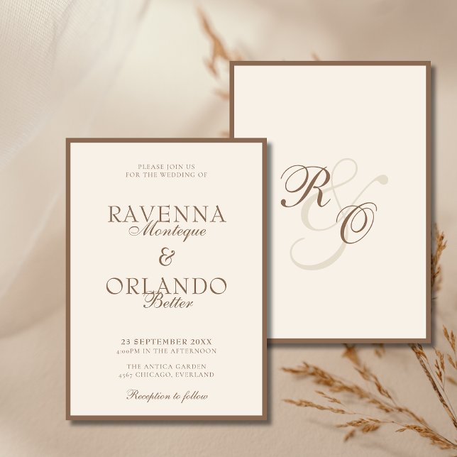 Convites Mocha Marrom Marfim Monograma | Casamento Old Mone (Criador carregado)