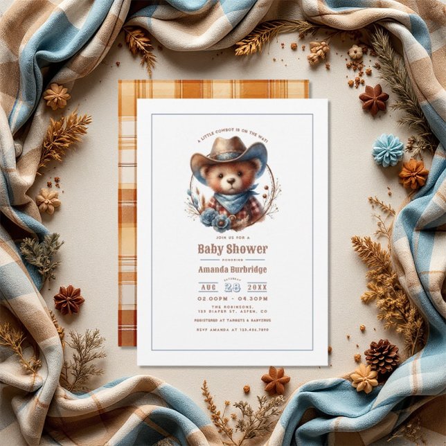 Convites Mocha Mousse - Chá de fraldas Russo De Pequeno Cow (Mocha Mousse Rustic Little Cowboy Baby Shower Invitation)