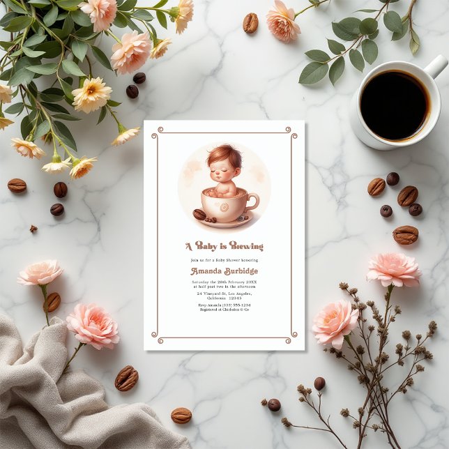 Convites Mocha Mousse Love Está Fazendo Chá de fraldas De C (Mocha Mousse Love Is Brewing Coffee Baby Shower Invitation)