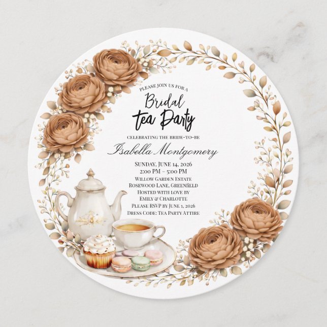 Convites Mocha Palette Tea Party Bridal Shower (Frente)