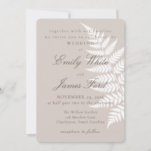 Convites Mocha Taupe White Fern 5x7 Casamento Botânico