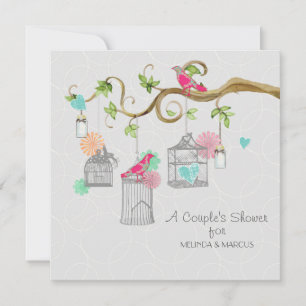 Convites Mod Bird Cage Mason Jar Heart Chá de panela Floral