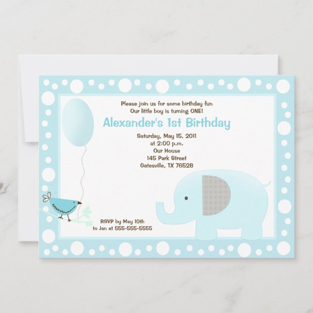 Convites Mod Elephant Jungle Dot 5x7 Aniversário Convidar A (Frente)