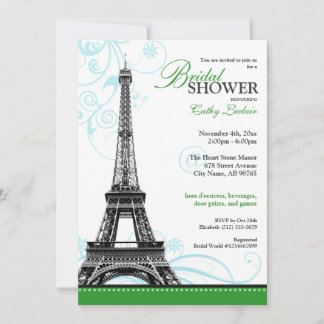 Convites Mod Flourish Eiffel Tower Chá de panela parisiense