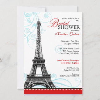 Convites Mod Flourish Eiffel Tower Chá de panela parisiense