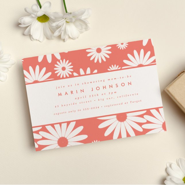 Convites Mod Groovy Happy Daisy Hippie Chá de fraldas Rosa (Criador carregado)