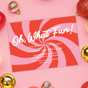 Convites Mod Wavy Retro Rosa + Festa de Natal Vermelho