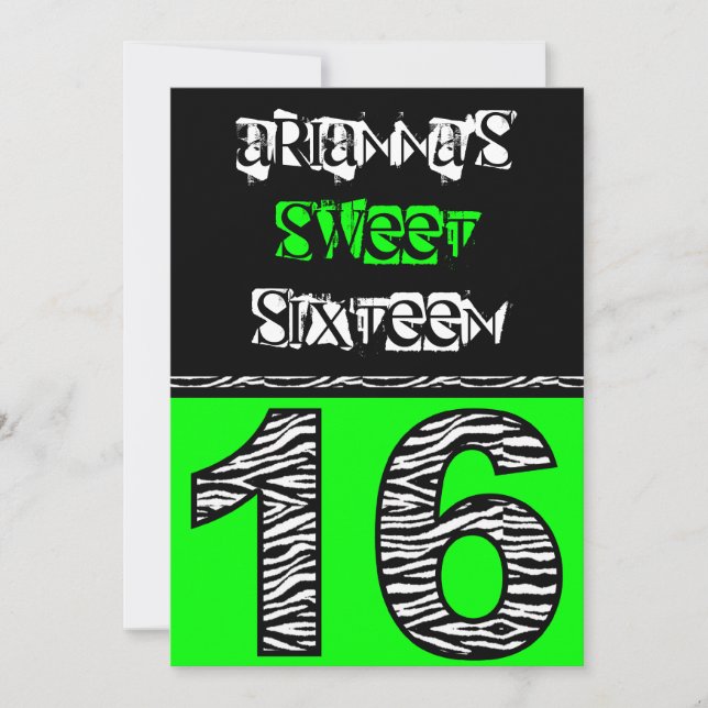 Convites Mod Zebra Print Sweet 16 [verde] (Frente)