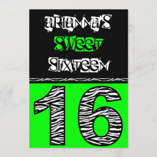 Convites Mod Zebra Print Sweet 16 [verde]