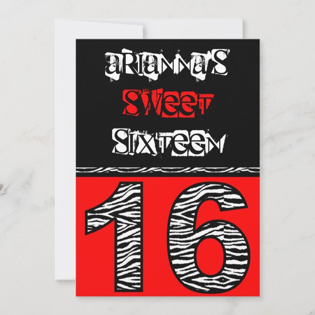 Convites Mod Zebra Print Sweet 16 [vermelho] (Frente)