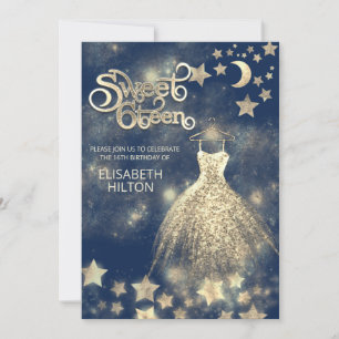 Convites Moda celeste e estrelas tipografia doce dezesseis