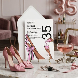 Convites Moda Clássica e Chic Gráfico de Aniversário de 35