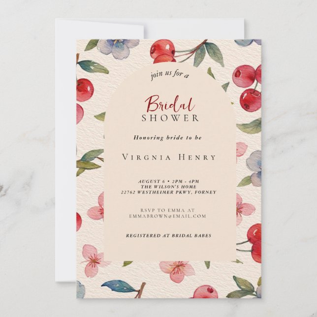 Convites Moda Coquette Cherry en una gran ducha de novia (Frente)