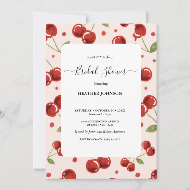Convites Moda Coquette Cherry en una gran ducha de novia (Frente)