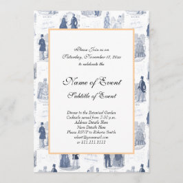 Convites Moda Vintage Azul e Branco Toile Francês