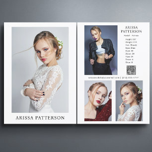 Convites Model Actor 5x7 Comp SED Card QR 4 Photo 2 Sided