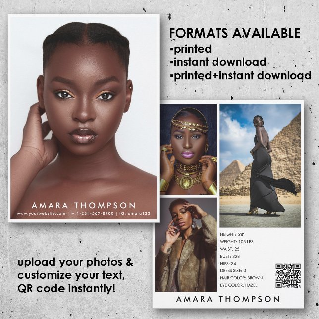 Convites Model Actor Modeling Comp Card 4 Photo QR Code (Model Actor Modeling Comp Card 4 Photo QR Code)