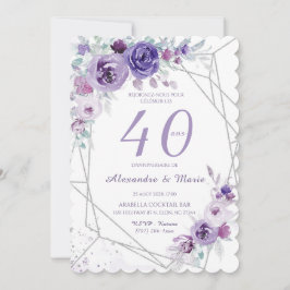 Convites Modelo Aniversário 40 anos Cor Lavanda