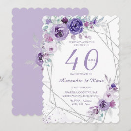 Convites Modelo Aniversário 40 anos Cor Lavanda