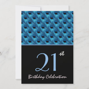 Convites Modelo aniversário de 21 anos Azul Pancos Pêacoc