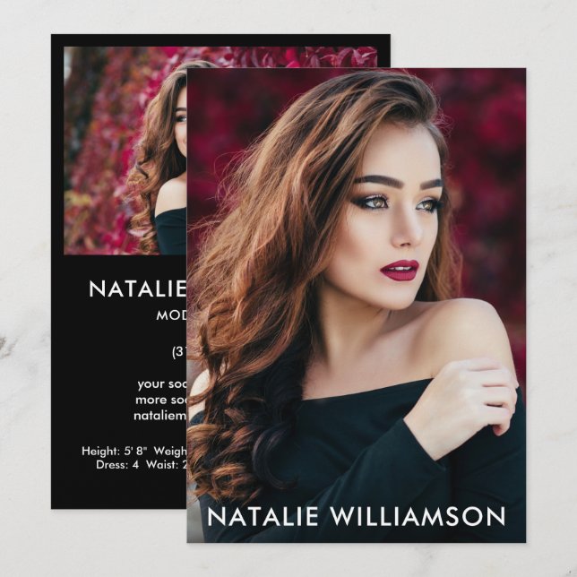 Convites Modelo Ator 2 Fotografia Comp Card 5x7 Preto Trase (Frente/Verso)