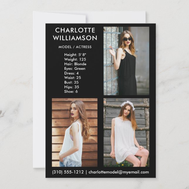 Convites Modelo Ator 3 Fotografia Comp Card 5x7 B (Frente)