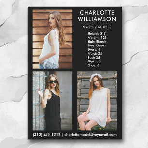 Convites Modelo Ator 3 Fotografia Comp Card 5x7 Blk