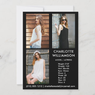 Convites Modelo Ator 3 Fotografia Comp Card 5x7 Preto