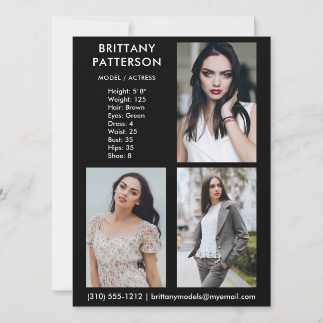 Convites Modelo Ator 3 Photo Pro Comp Card (Frente)