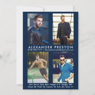 Convites Modelo Ator 4 Fotografia Comp Card 5x7 Azul