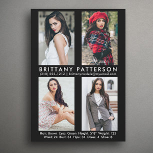 Convites Modelo Ator 4 Fotografia Comp Card 5x7 Preto