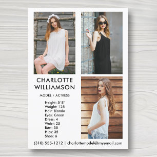 Convites Modelo Ator 5x7 Comp Card 3 Photo White