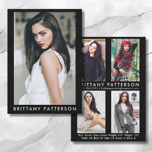 Convites Modelo Ator 5x7 Comp Card 4 Photo Back Blk