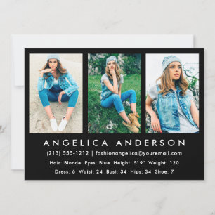 Convites Modelo Ator Comp Card 3 Photo Blk