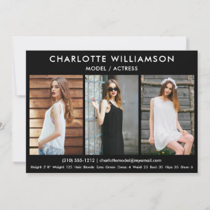 Convites Modelo Ator Comp Card 5x7 Black 3 Photo