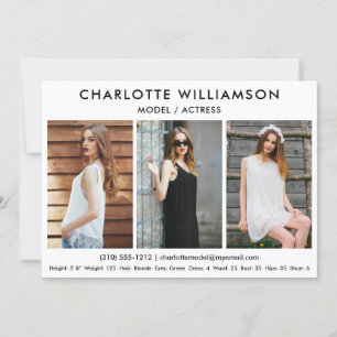 Convites Modelo Ator Comp Card 5x7 White 3 Photo