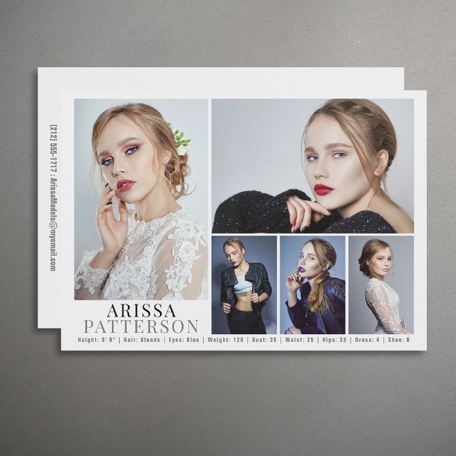 Convites Modelo Ator Comp Card 6 Foto 5x7 (Available in high quality print or digital download for quick messaging, email or self printing.)