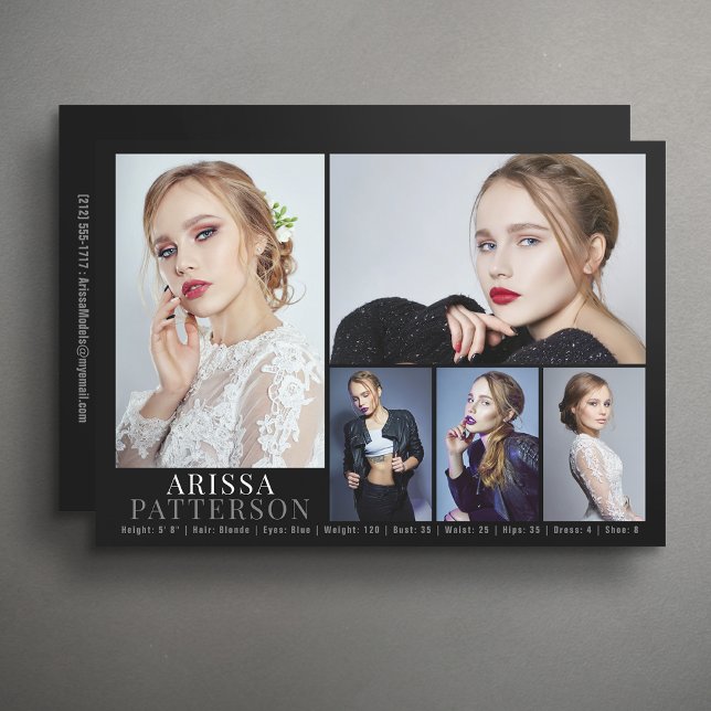 Convites Modelo Ator Comp Card 6 Foto 5x7 (Available in high quality print or digital download for quick messaging, email or self printing.)