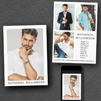 Convites Modelo Ator Modern Pro 4 Photo Comp Card