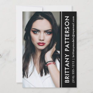 Convites Modelo Ator Photo Comp Card 5x7 Black Stripe