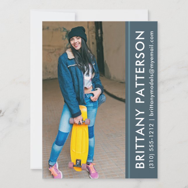 Convites Modelo Ator Photo Pro Comp Card Blue (Frente)