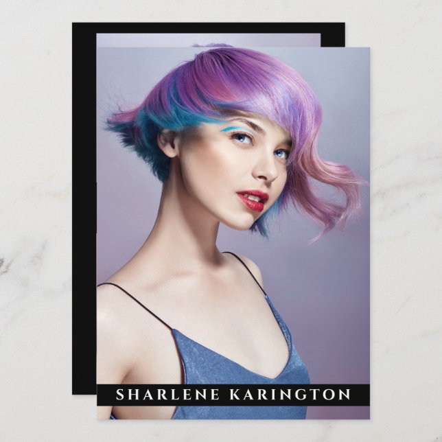 Convites Modelo Ator Pro Comp Card 3 Photo Back Black (Frente/Verso)