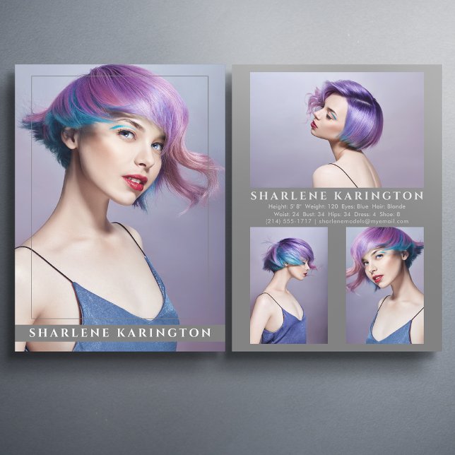 Convites Modelo Ator Pro Comp Card 4 Foto 2 Cinza Lateral (Available in high quality print or digital download for quick messaging, email or self printing.)