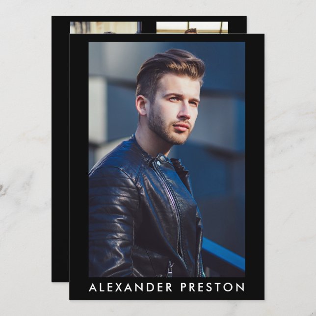 Convites Modelo Ator Pro Comp Card Male 5 Photo Black (Frente/Verso)