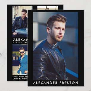 Convites Modelo Ator Pro Comp Card Male 5 Photo Black