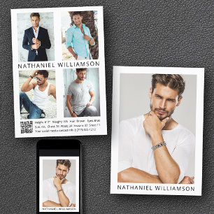 Convites Modelo Ator QR Code 5 Photo Pro Comp Card