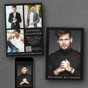 Convites Modelo Ator QR Código 4 Fotografias Pro Comp Card