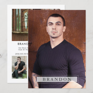 Convites Modelo Ator Zed Comp Card 5 Photo 5.5x7.5 Pro